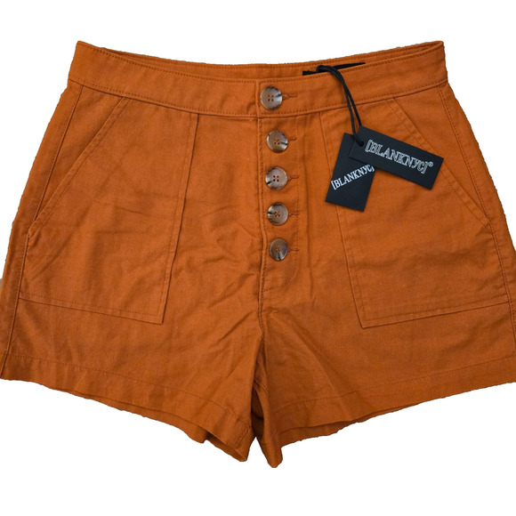 NWT BlankNYC Sz 27‎ Linen Blend Firecracker Shorts In Burnt Orange ~ Button Fly - Picture 1 of 5